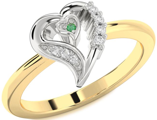 Diamond Emerald Gold Silver Heart Ring