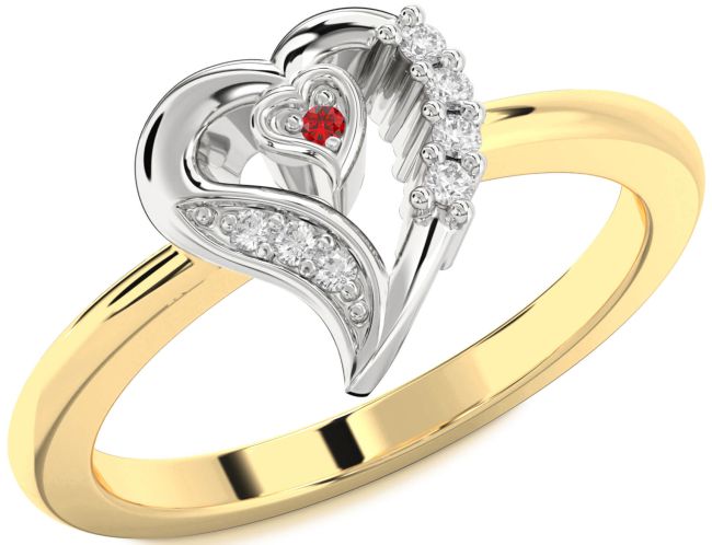 Diamond Ruby Gold Silver Heart Ring