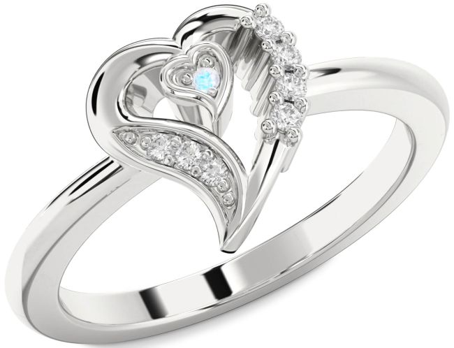 Diamond Moonstone Platinum Heart Ring