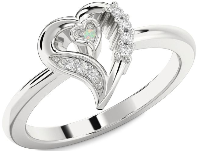 Diamond Opal Platinum Heart Ring