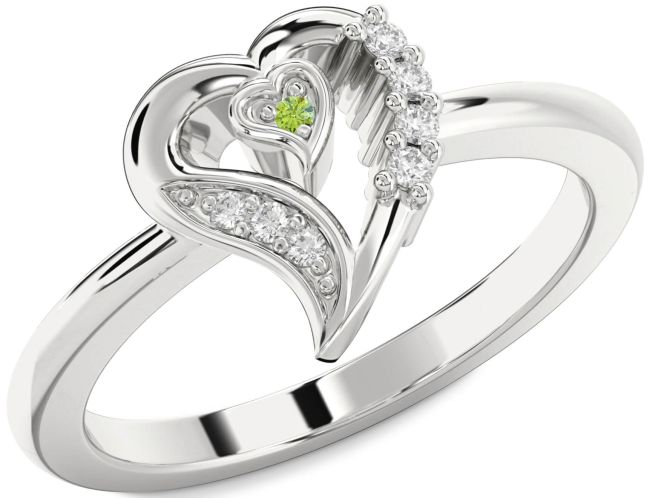 Diamond Peridot Silver Heart Ring