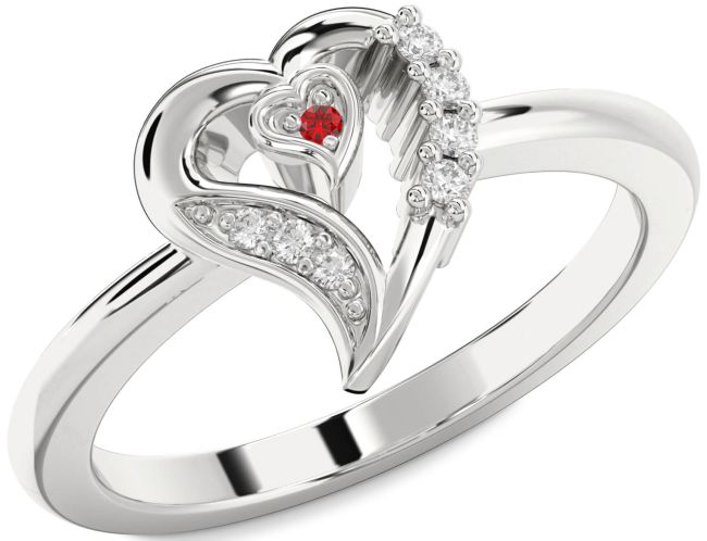 Diamond Ruby Silver Heart Ring