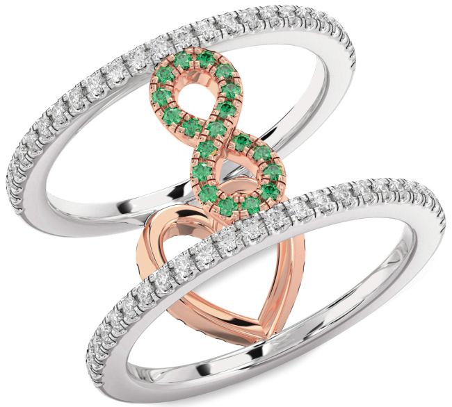 Diamond Emerald Rose Gold Silver Heart Infinity Ring