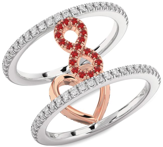 Diamond Ruby Rose Gold Silver Heart Infinity Ring