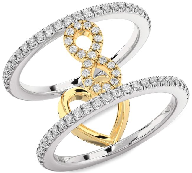 Diamond White Yellow Gold Heart Infinity Ring
