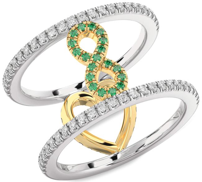 Diamond Emerald Gold Silver Heart Infinity Ring
