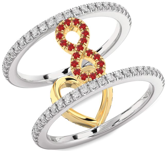 Diamond Ruby Gold Silver Heart Infinity Ring