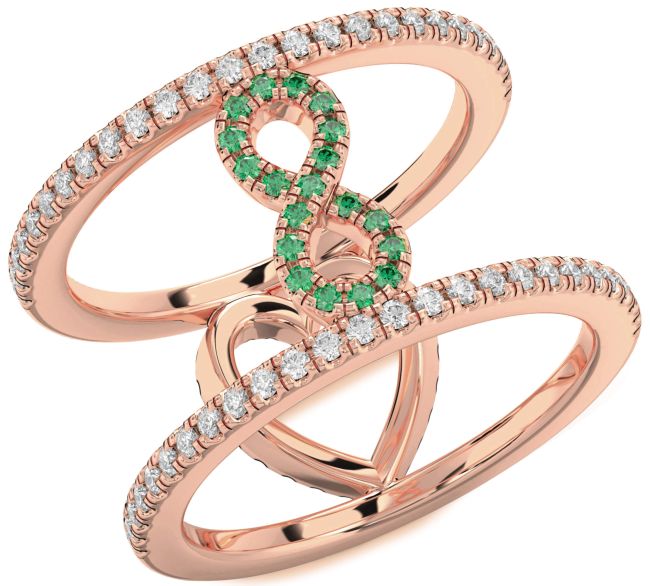 Diamond Emerald Rose Gold Heart Infinity Ring