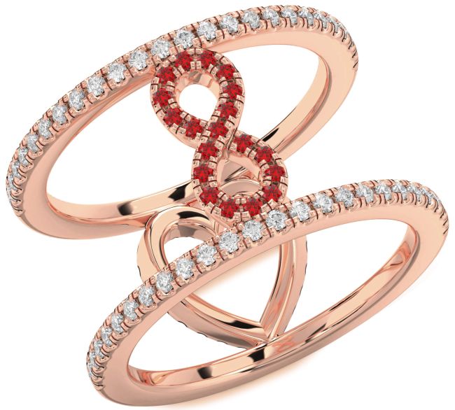 Diamond Ruby Rose Gold Heart Infinity Ring