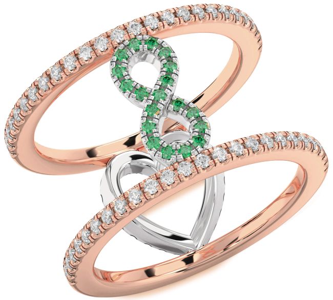 Diamond Emerald Rose Gold Silver Heart Infinity Ring
