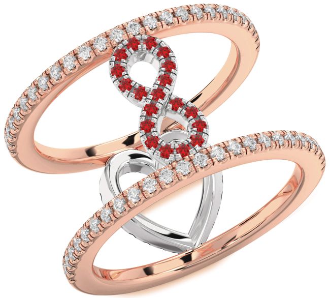 Diamond Ruby Rose Gold Silver Heart Infinity Ring