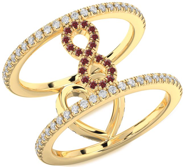Diamond Garnet Gold Heart Infinity Ring