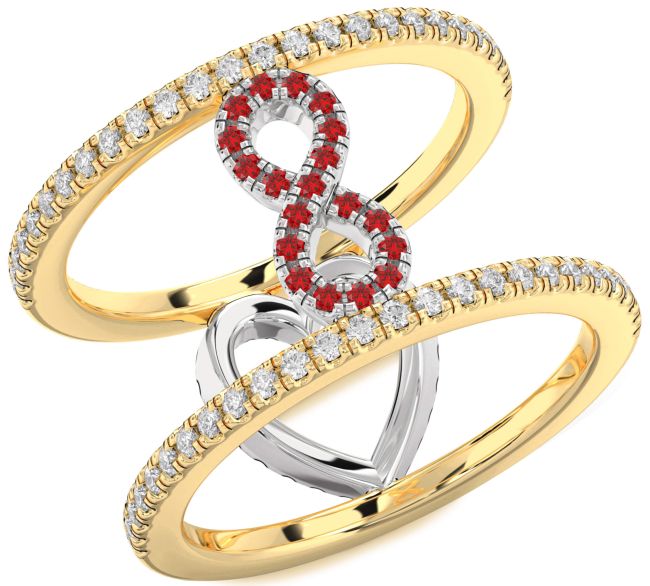 Diamond Ruby Gold Silver Heart Infinity Ring