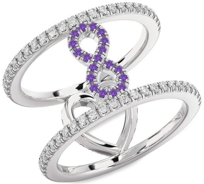 Diamond Amethyst Silver Heart Infinity Ring