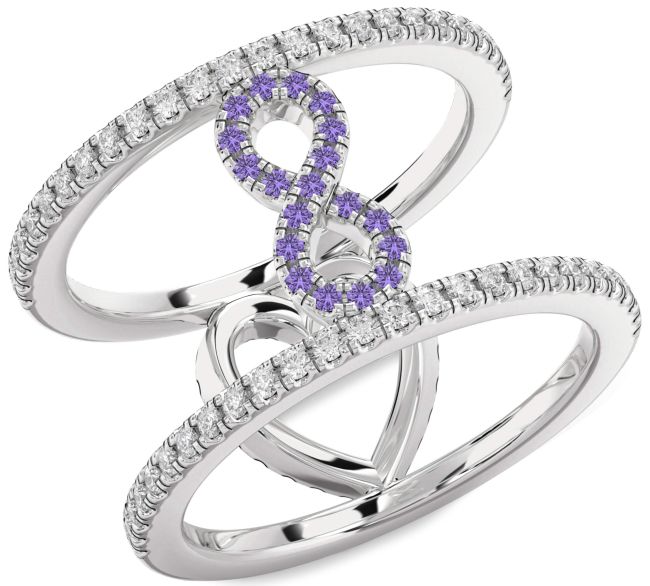 Diamond Alexandrite Silver Heart Infinity Ring