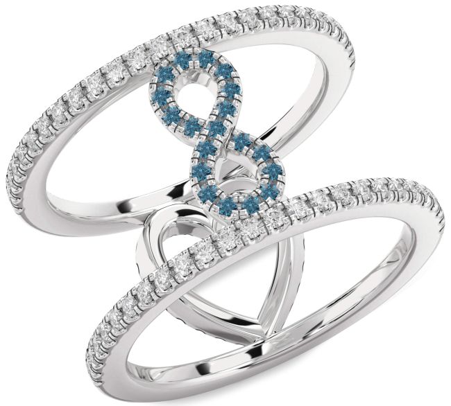 Blue Diamond Silver Heart Infinity Ring