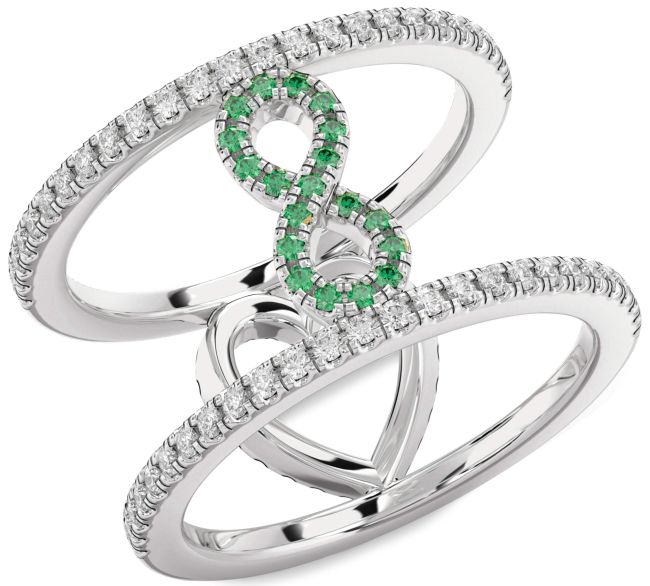 Diamond Emerald Silver Heart Infinity Ring