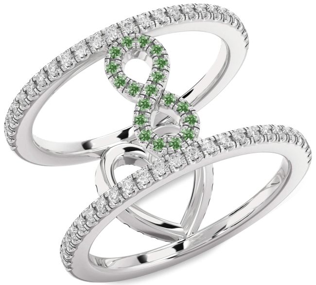 Green Diamond Platinum Heart Infinity Ring