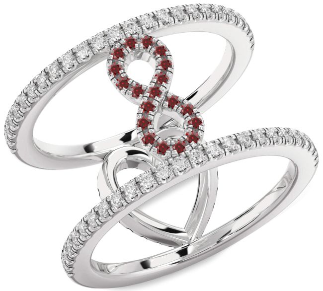 Diamond Garnet Silver Heart Infinity Ring