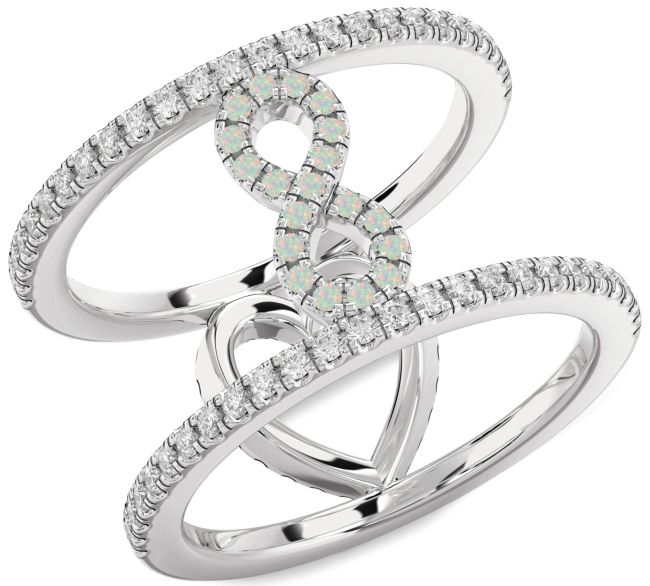 Diamond Opal Silver Heart Infinity Ring