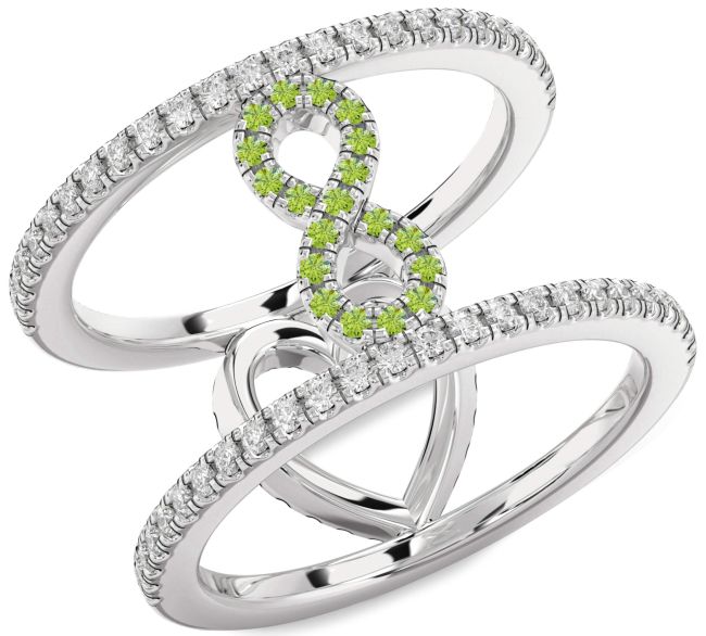 Diamond Peridot Silver Heart Infinity Ring