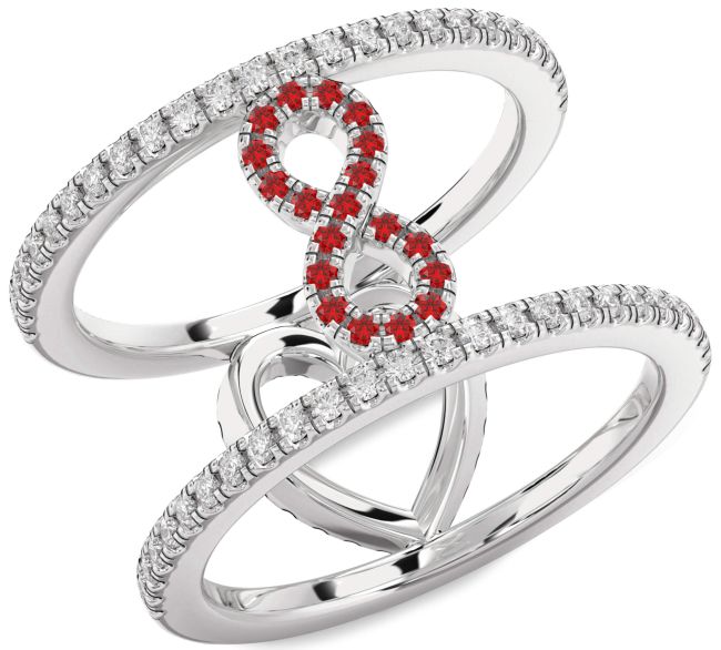 Diamond Ruby Silver Heart Infinity Ring