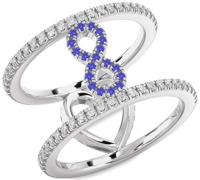Diamond Tanzanite Silver Heart Infinity Ring