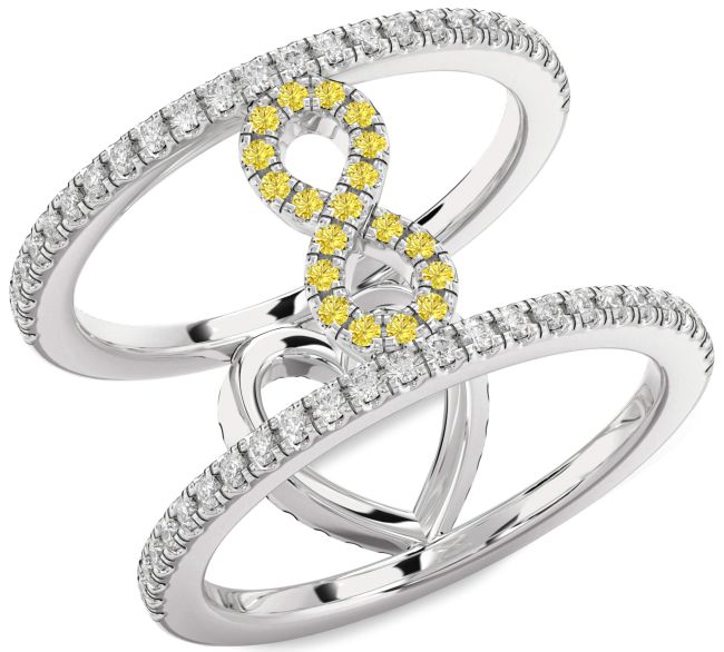 Yellow Diamond Silver Heart Infinity Ring