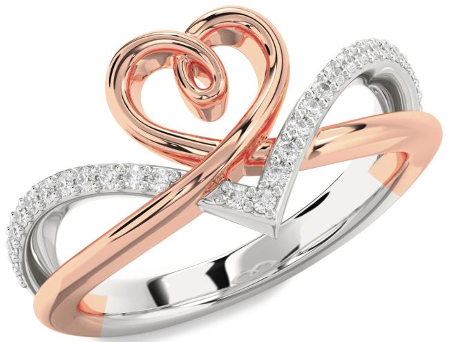 Diamond Silver & 10K Rose Gold Heart Ring