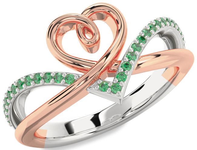 Emerald Rose Gold Silver Heart Ring