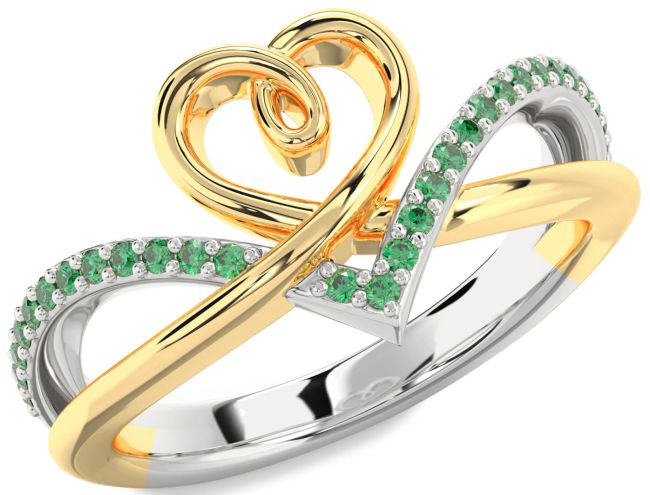 Emerald Gold Silver Heart Ring