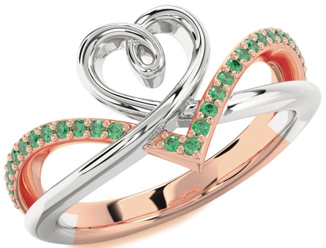 Emerald Rose Gold Silver Heart Ring