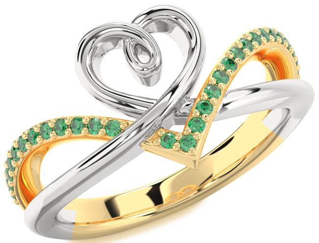Emerald Gold Silver Heart Ring