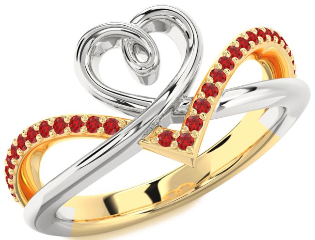 Ruby Gold Silver Heart Ring