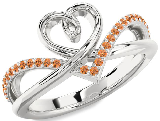 Citrine Platinum Heart Ring