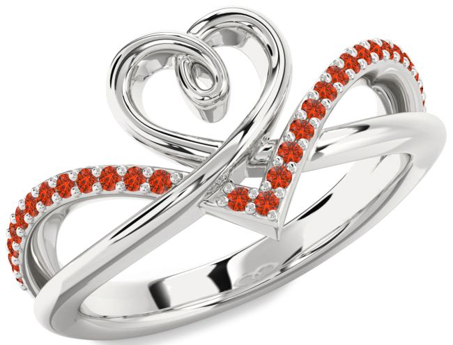 Fire Opal Platinum Heart Ring