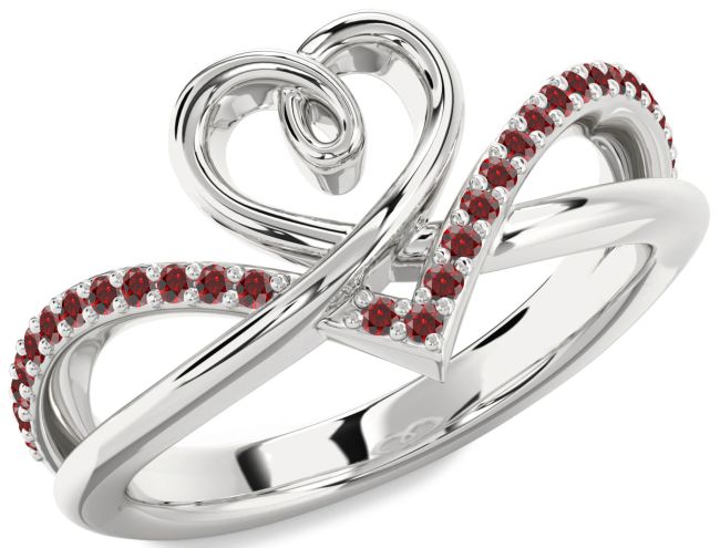 Garnet Platinum Heart Ring