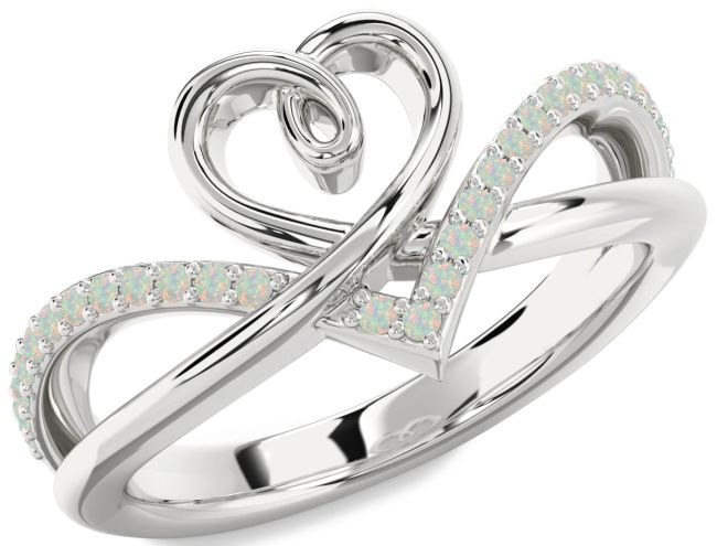 Opal Platinum Heart Ring