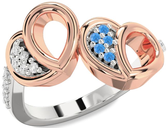 Diamond & Swiss Blue Topaz Silver & 10K Rose Gold Heart Promise Ring