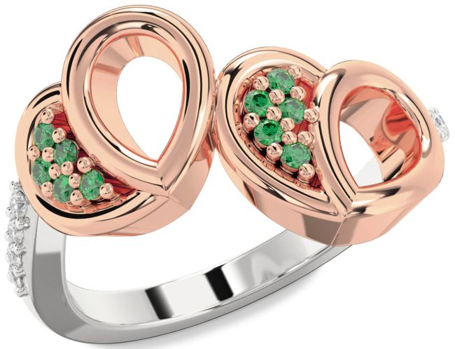 Diamond Emerald Rose Gold Silver Heart Ring