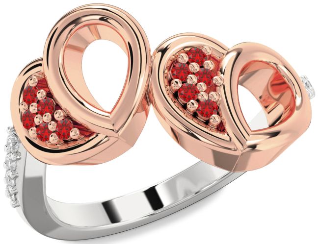 Diamond Ruby Rose Gold Silver Heart Ring