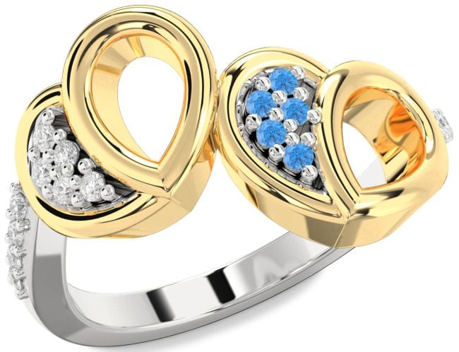Diamond & Swiss Blue Topaz Gold Silver Heart Promise Ring