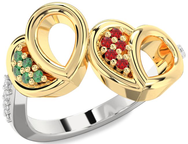 Diamond Emerald & Ruby Gold Silver Heart Promise Ring