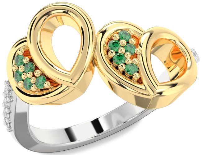 Diamond Emerald Gold Silver Heart Ring