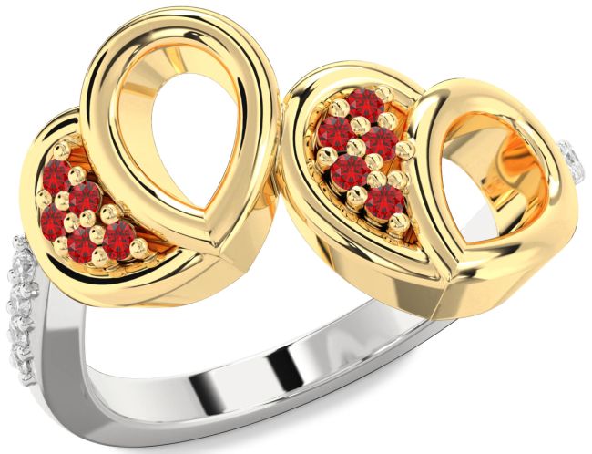 Diamond Ruby Gold Silver Heart Ring