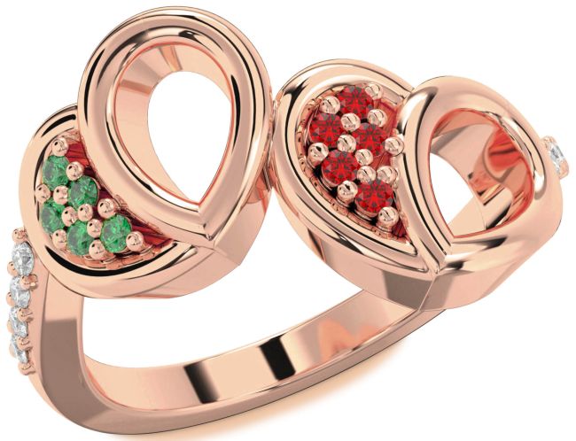 Diamond Emerald & Ruby Rose Gold Silver Heart Promise Ring