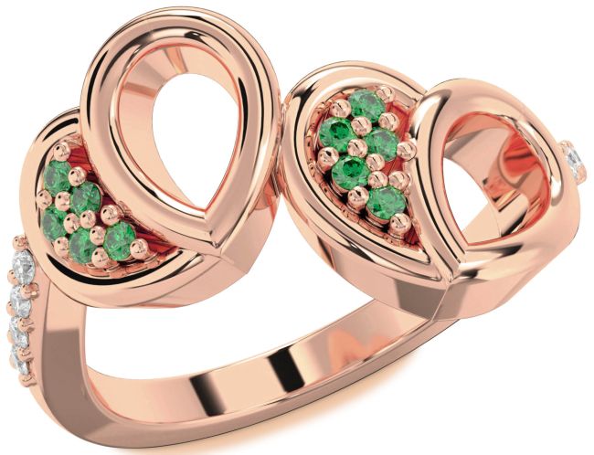 Diamond Emerald Rose Gold Heart Ring