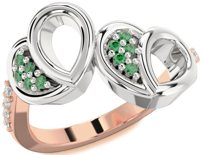 Diamond Emerald Rose Gold Silver Heart Ring