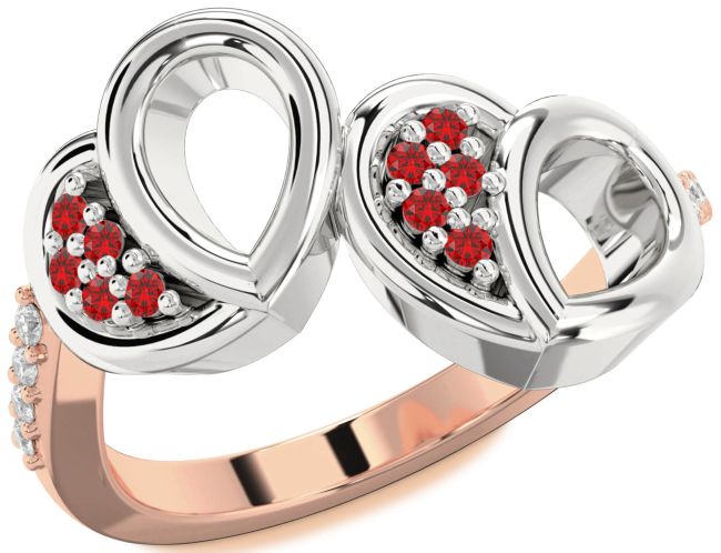 Diamond Ruby Rose Gold Silver Heart Ring