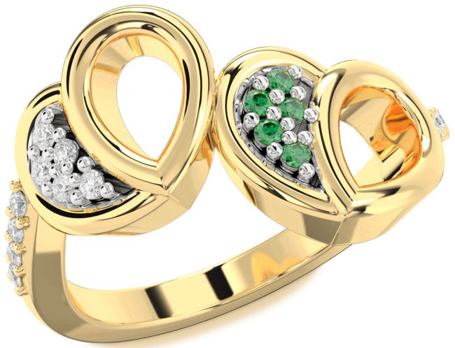 Emerald & Diamond Gold Heart Promise Ring